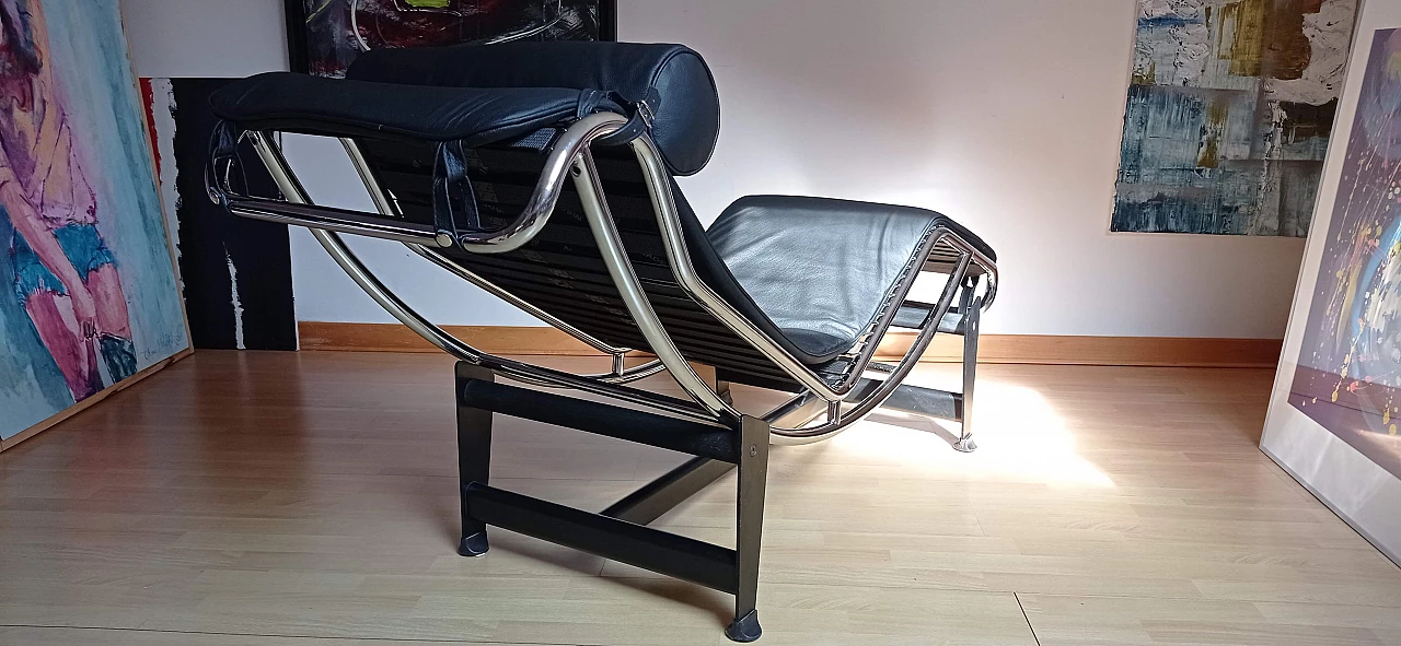 Chaise longue LC4 di Le Corbusier in pelle nera dal Alivar Mvsevm, anni '80 1467285