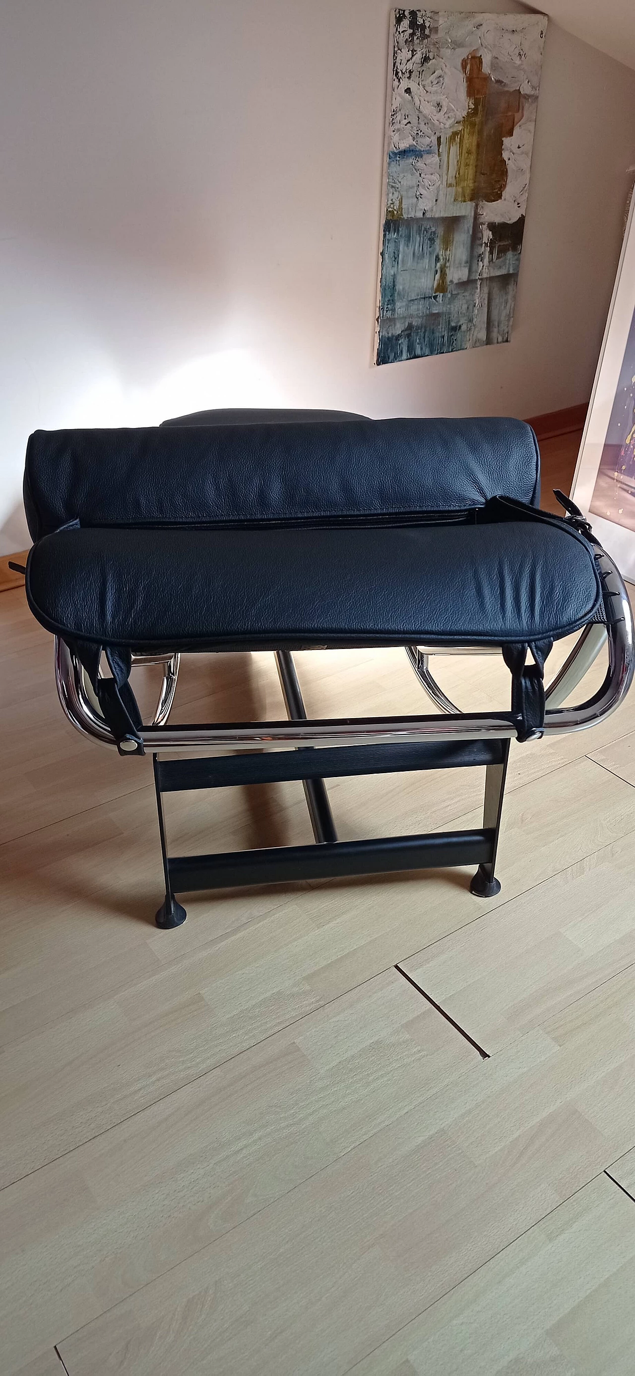 Chaise longue LC4 di Le Corbusier in pelle nera dal Alivar Mvsevm, anni '80 1467290