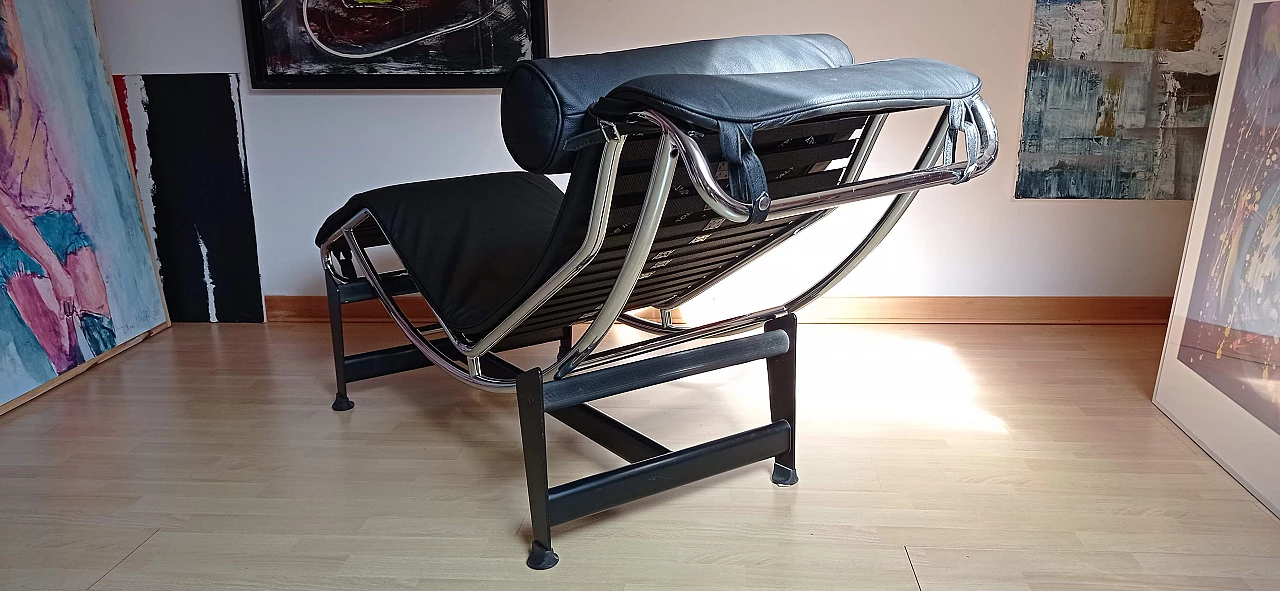 Chaise longue LC4 di Le Corbusier in pelle nera dal Alivar Mvsevm, anni '80 1467294