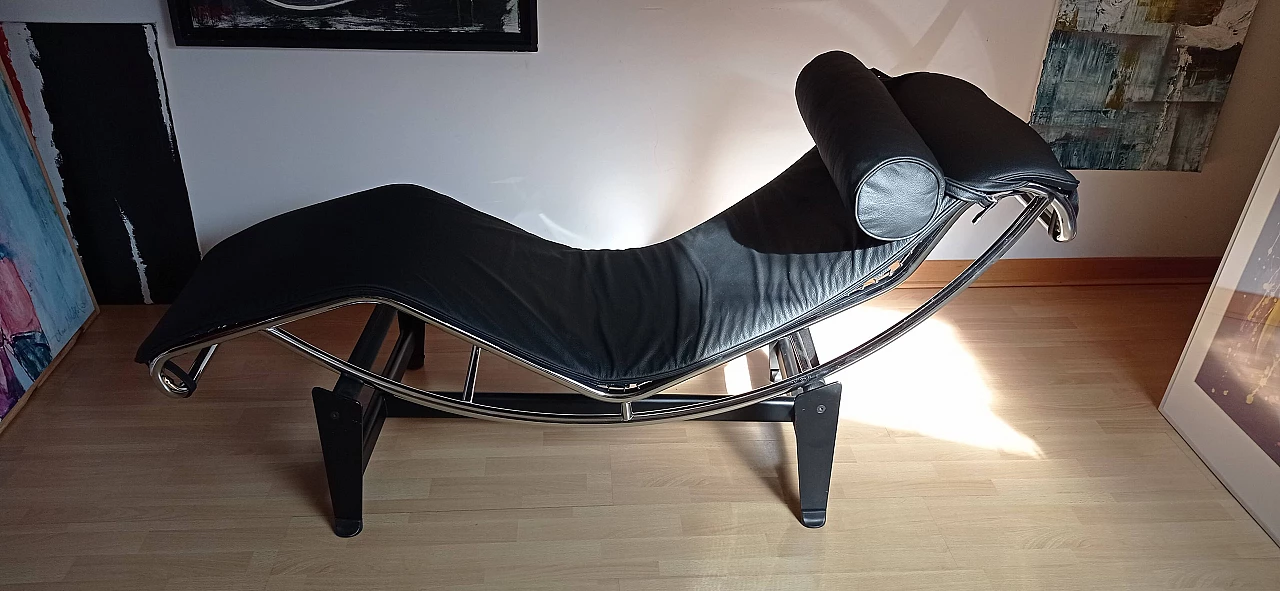 Chaise longue LC4 di Le Corbusier in pelle nera dal Alivar Mvsevm, anni '80 1467307