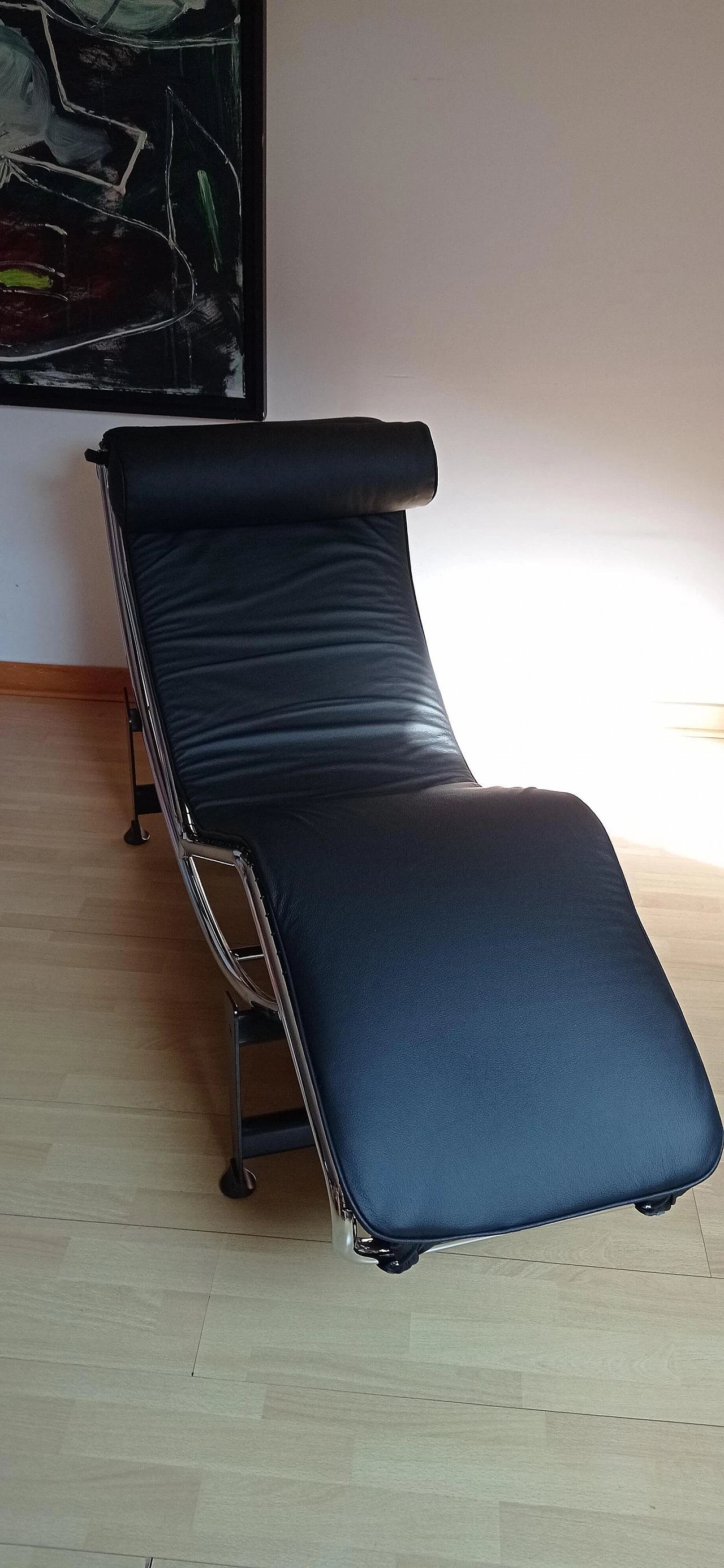 Chaise longue LC4 di Le Corbusier in pelle nera dal Alivar Mvsevm, anni '80 1467336