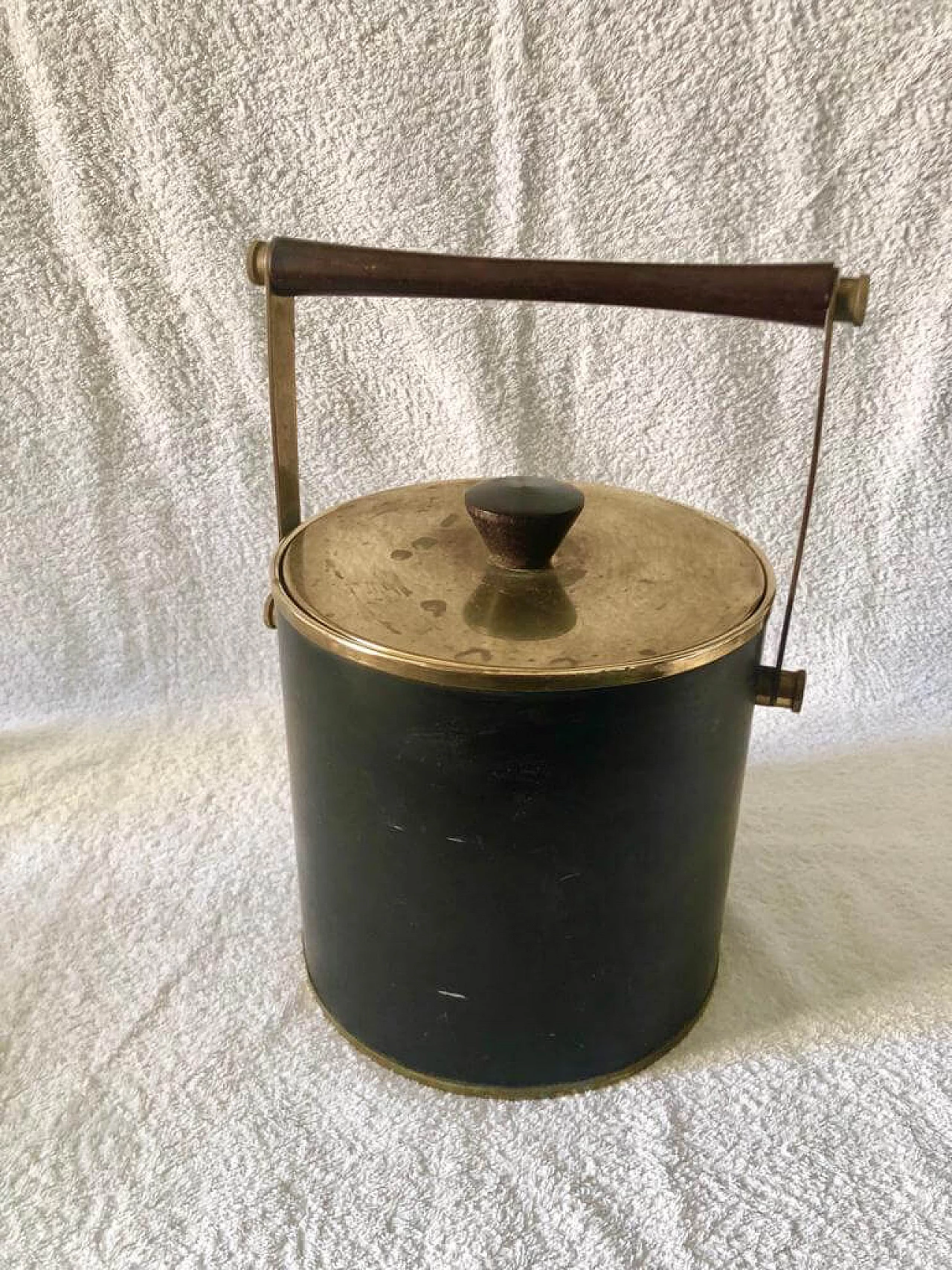 Ice bucket in wood, solid brass and plastic, 50s 1468237