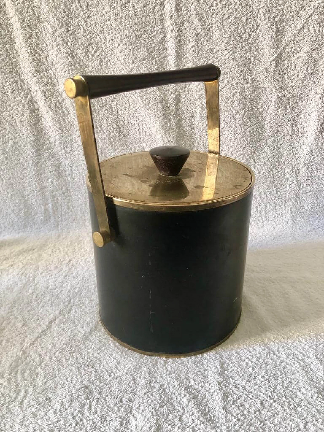 Ice bucket in wood, solid brass and plastic, 50s 1468238