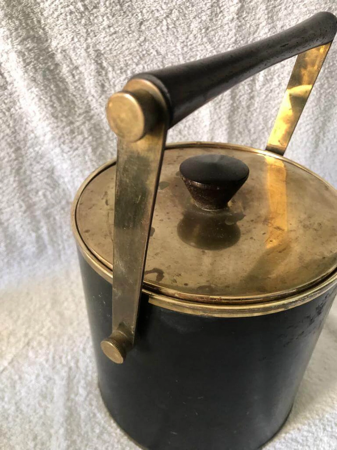Ice bucket in wood, solid brass and plastic, 50s 1468239