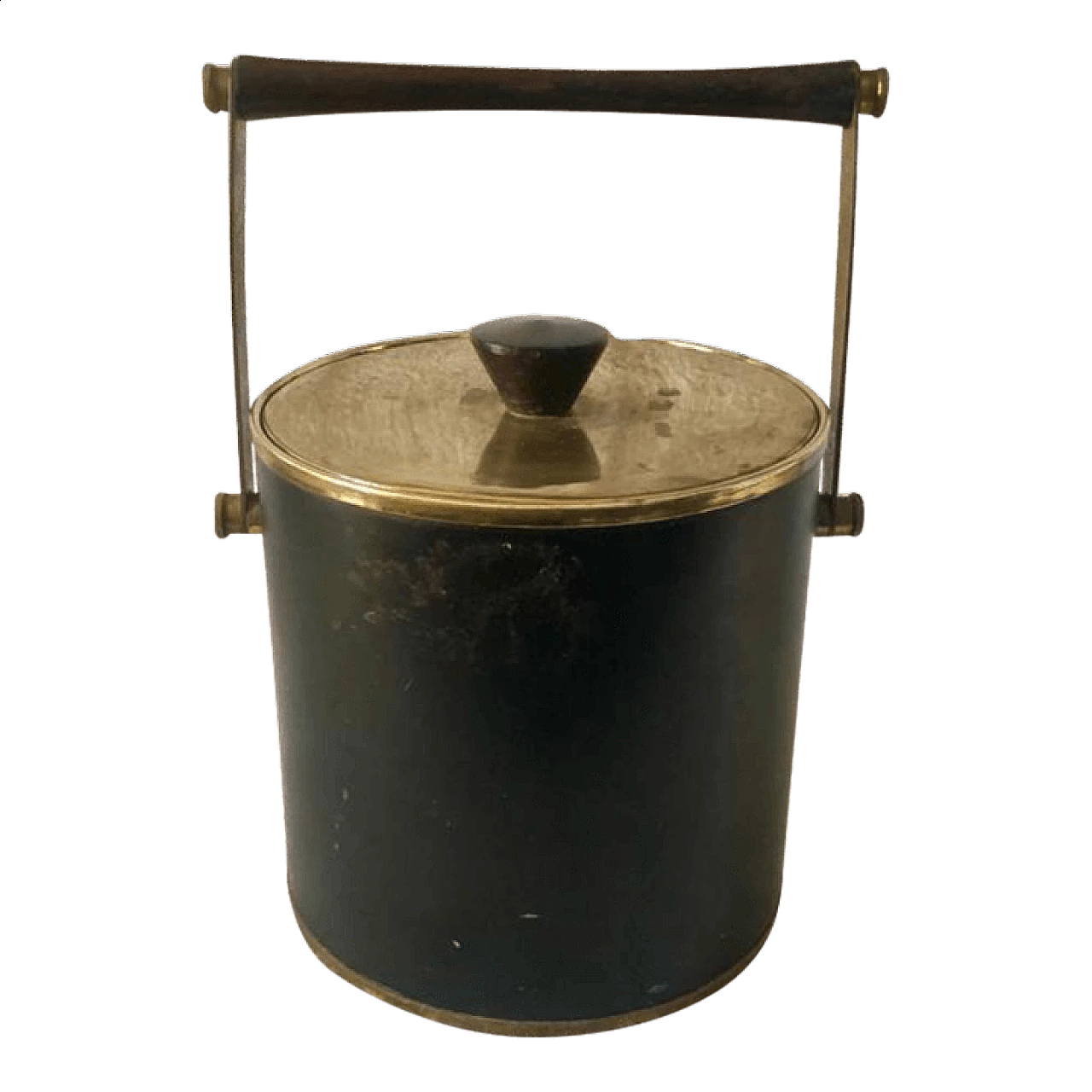 Ice bucket in wood, solid brass and plastic, 50s 1468240