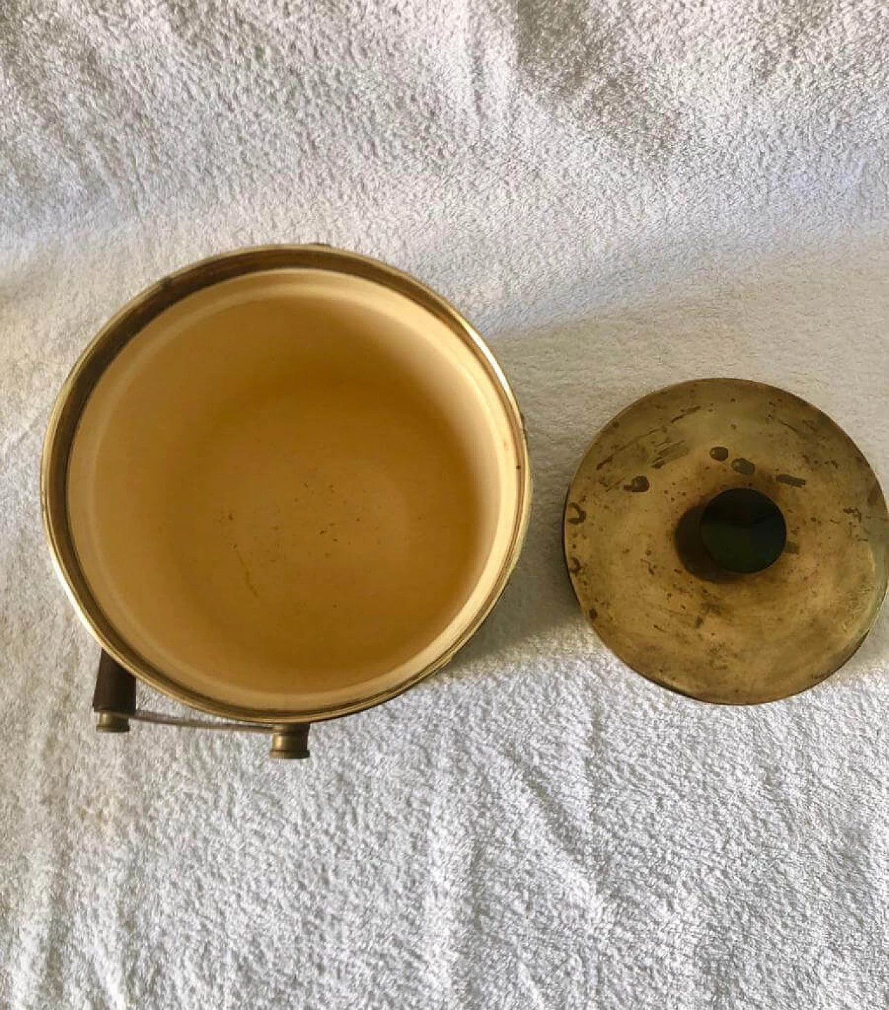 Ice bucket in wood, solid brass and plastic, 50s 1468242