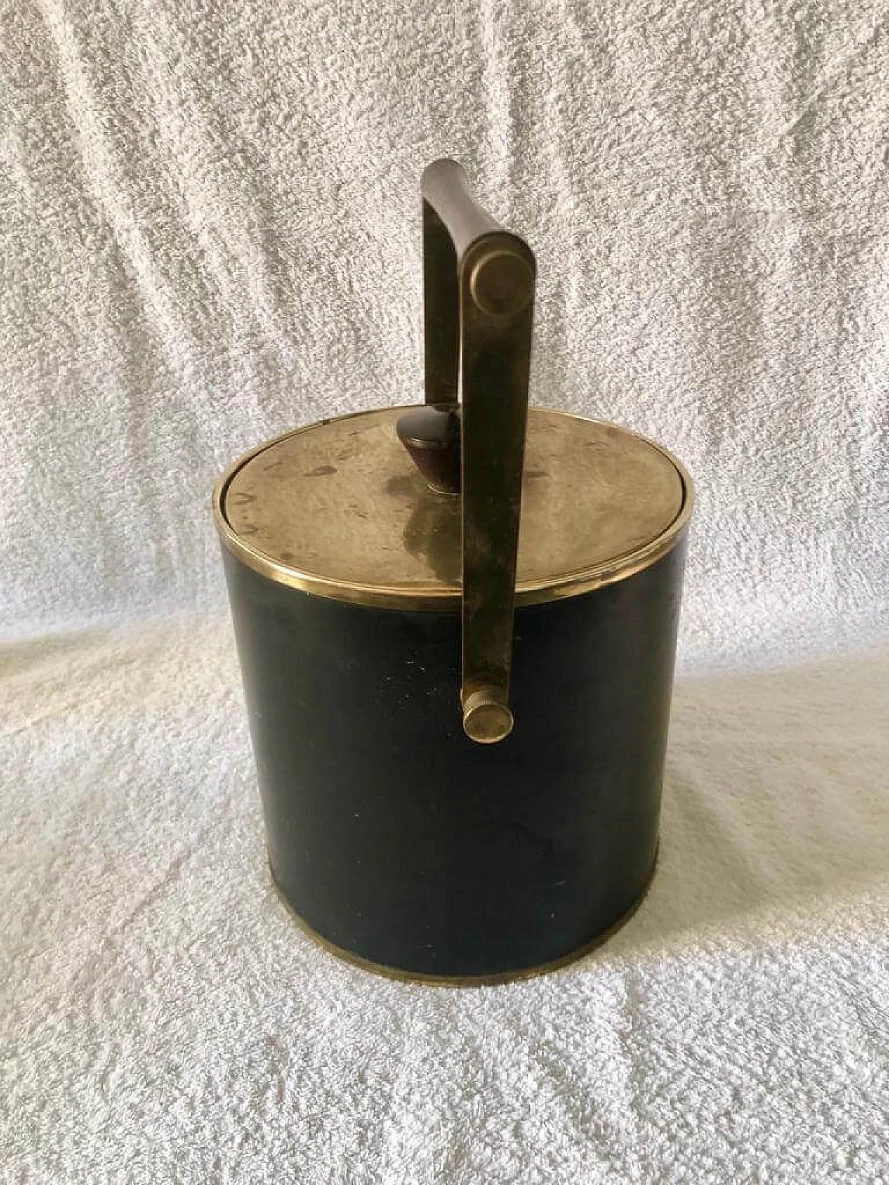 Ice bucket in wood, solid brass and plastic, 50s 1468245