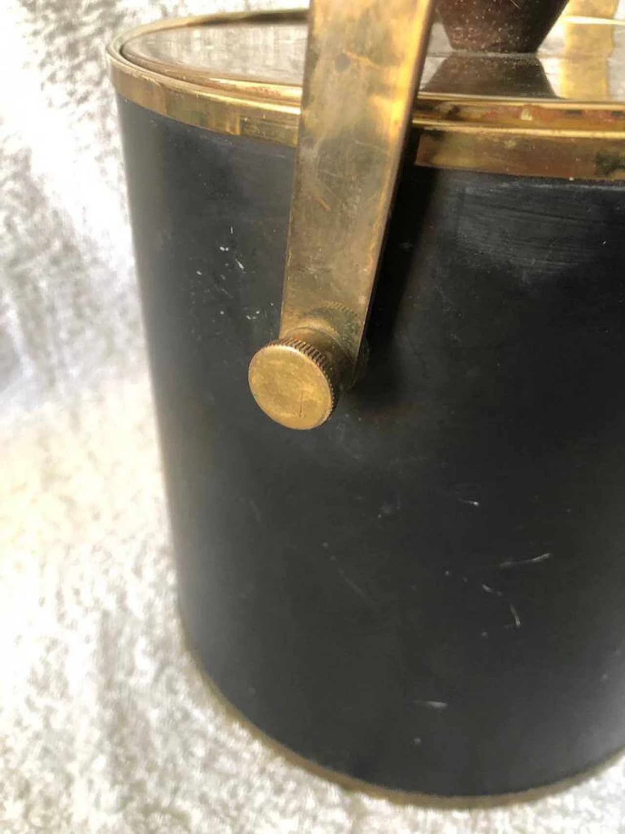 Ice bucket in wood, solid brass and plastic, 50s 1468246