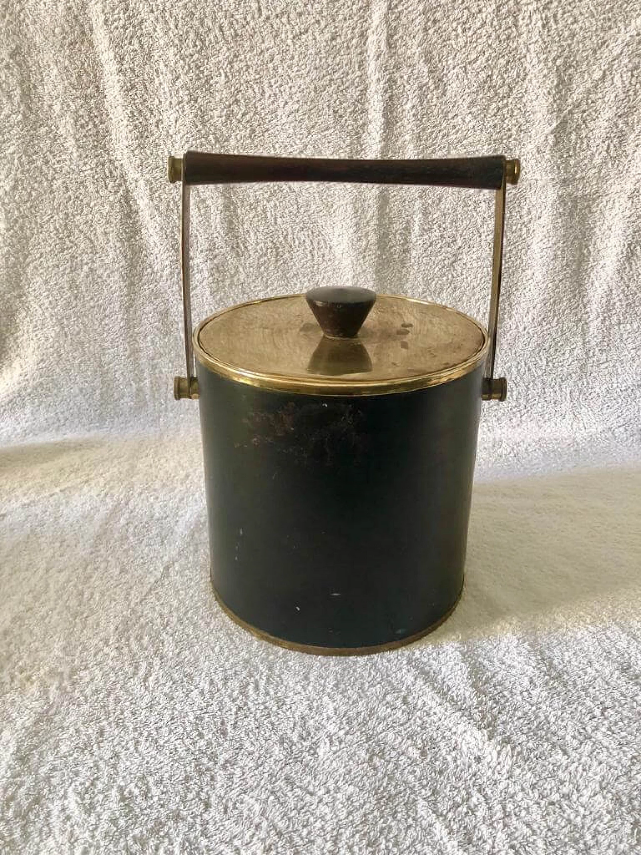 Ice bucket in wood, solid brass and plastic, 50s 1468247