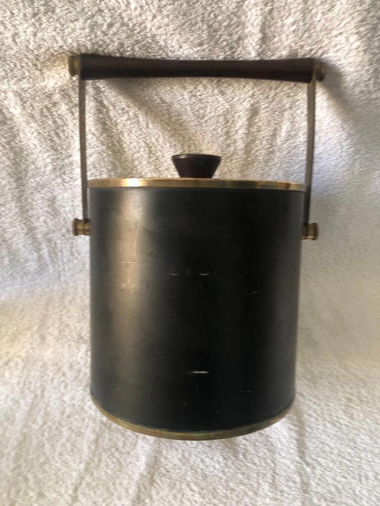Ice bucket in wood, solid brass and plastic, 50s 1468248