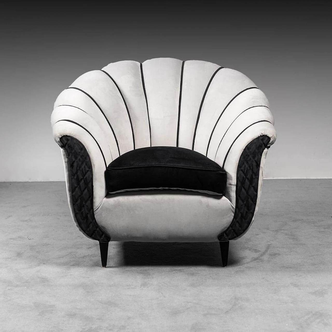Grey and black velvet armchair, 1950s 1468580