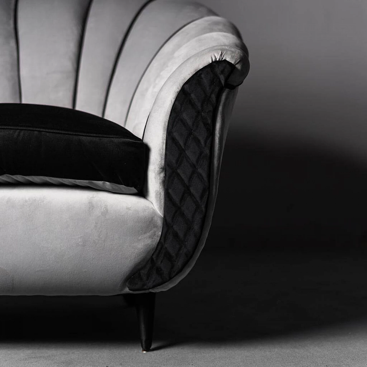 Grey and black velvet armchair, 1950s 1468581