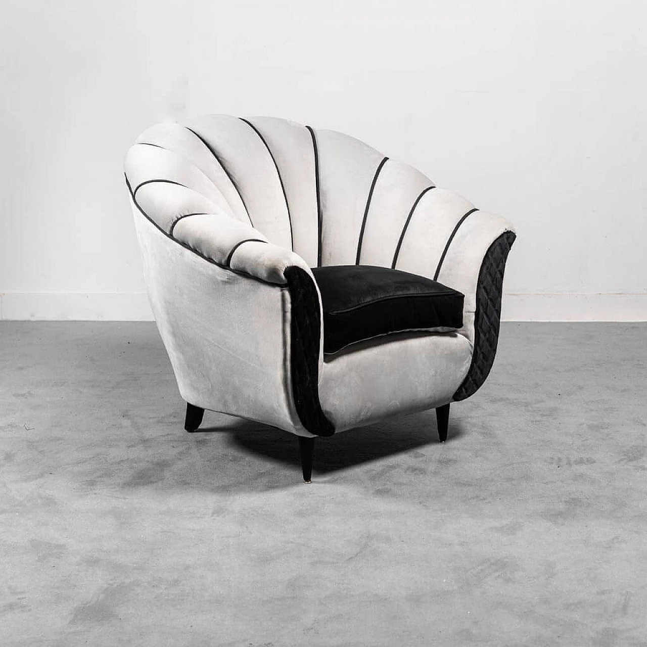 Grey and black velvet armchair, 1950s 1468582