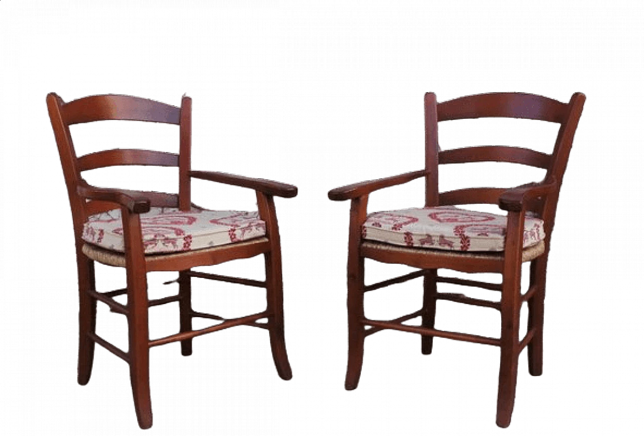 Coppia di sedie in legno con seduta in paglia, anni '90 1468593