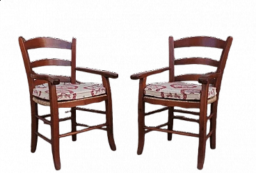 Coppia di sedie in legno con seduta in paglia, anni '90