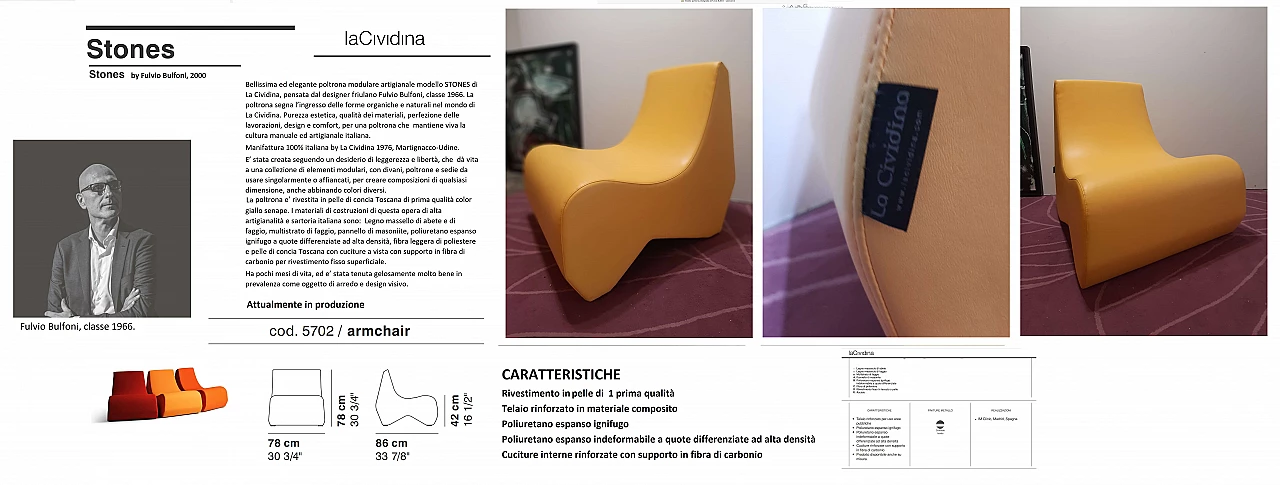 Stones leather armchair by Fulvio Bulfoni for La Cividina 1469458