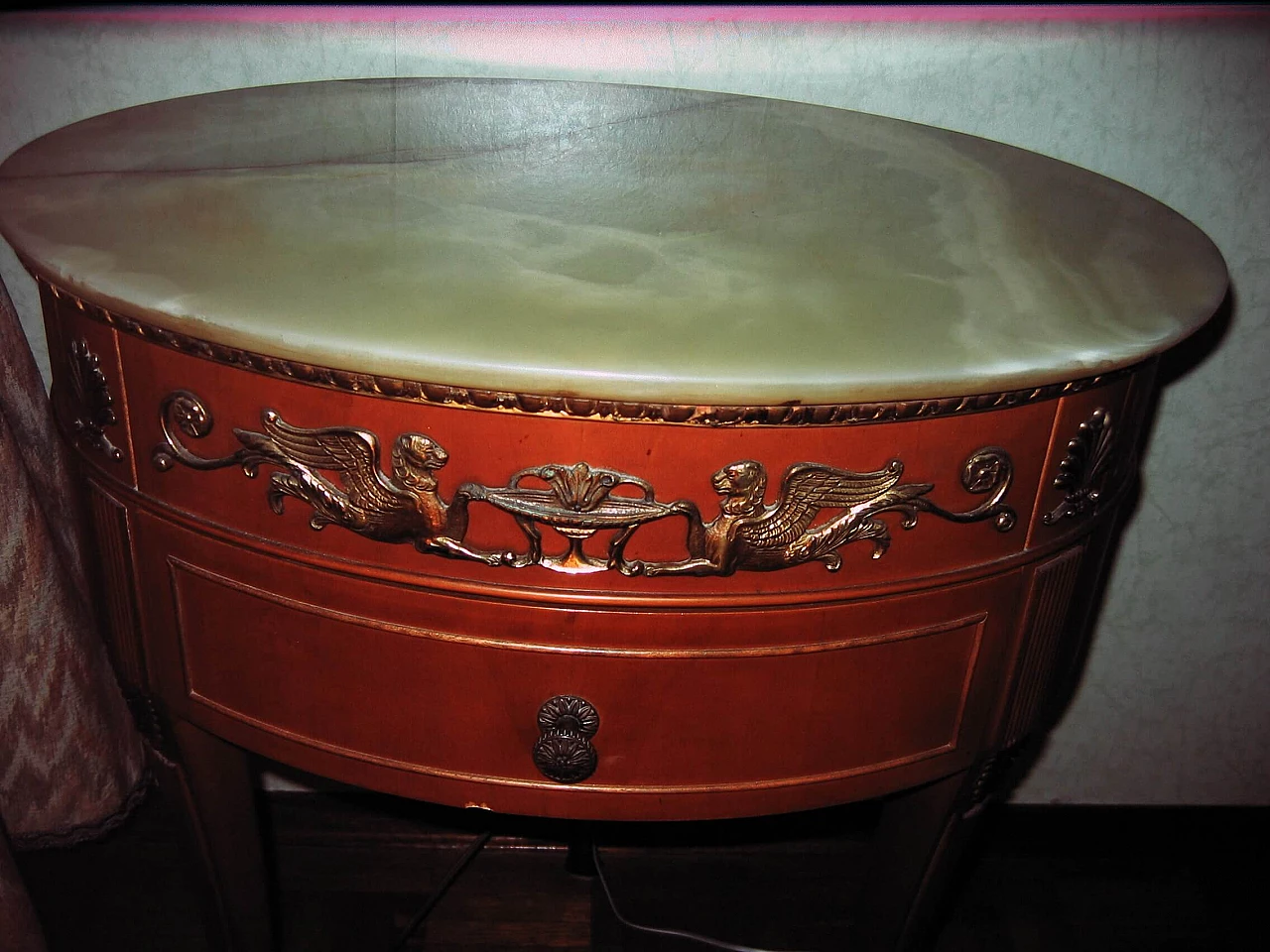 Pair of bedside tables with oval marble top, 1960s 1469739
