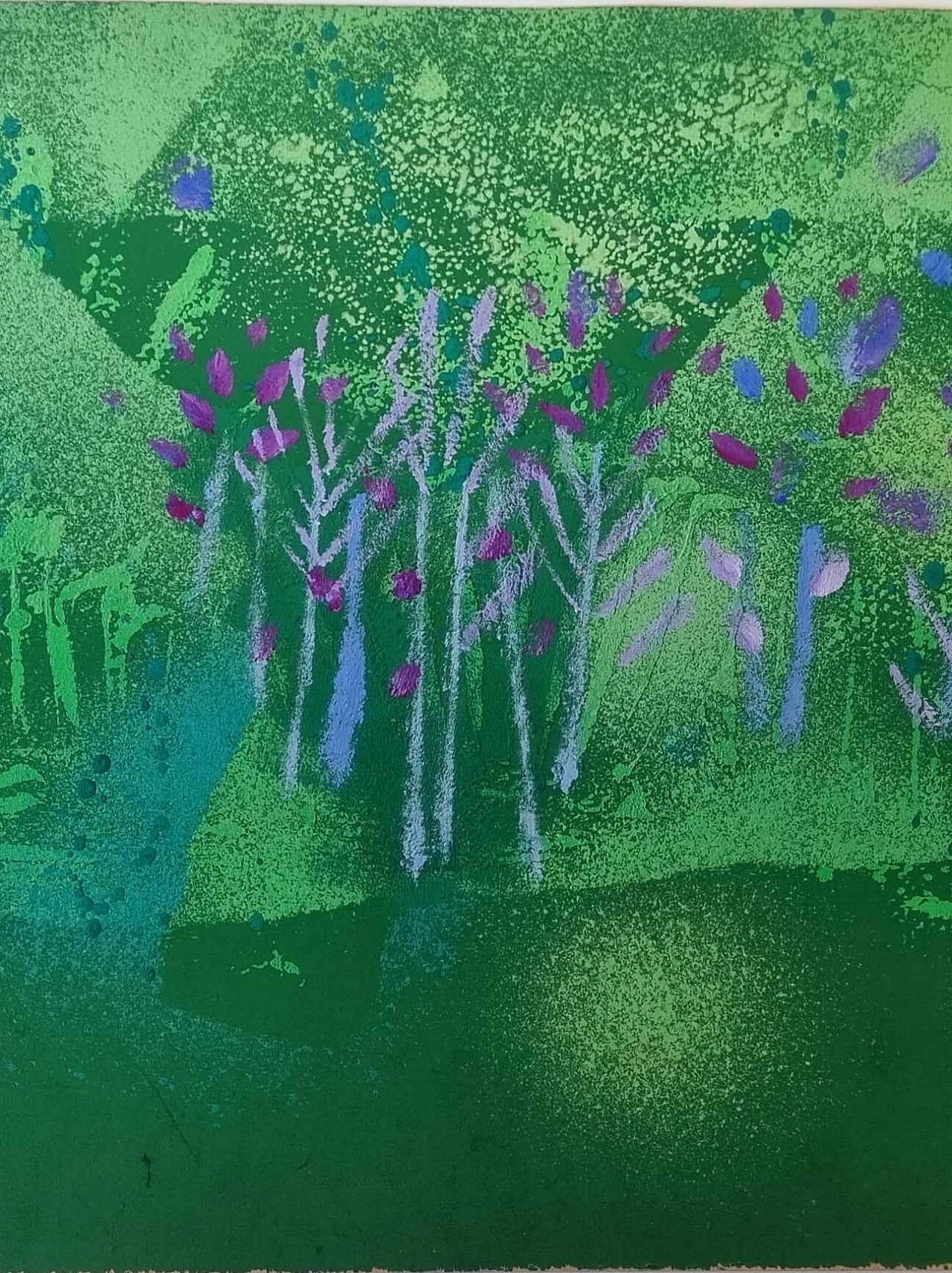 Tempera on cardboard Meadow and purple forest by Elio Silvestri, 1960s 1469844
