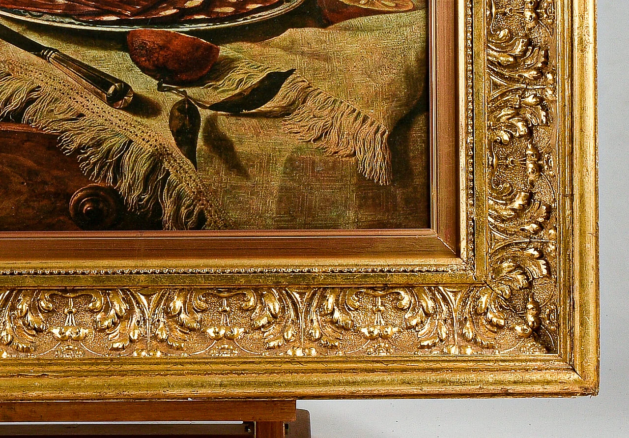 Frame in gilded wood with still life print, 80s 1470163