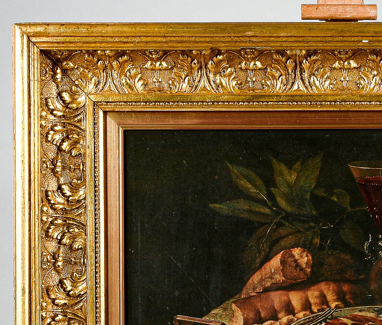 Frame in gilded wood with still life print, 80s 1470164