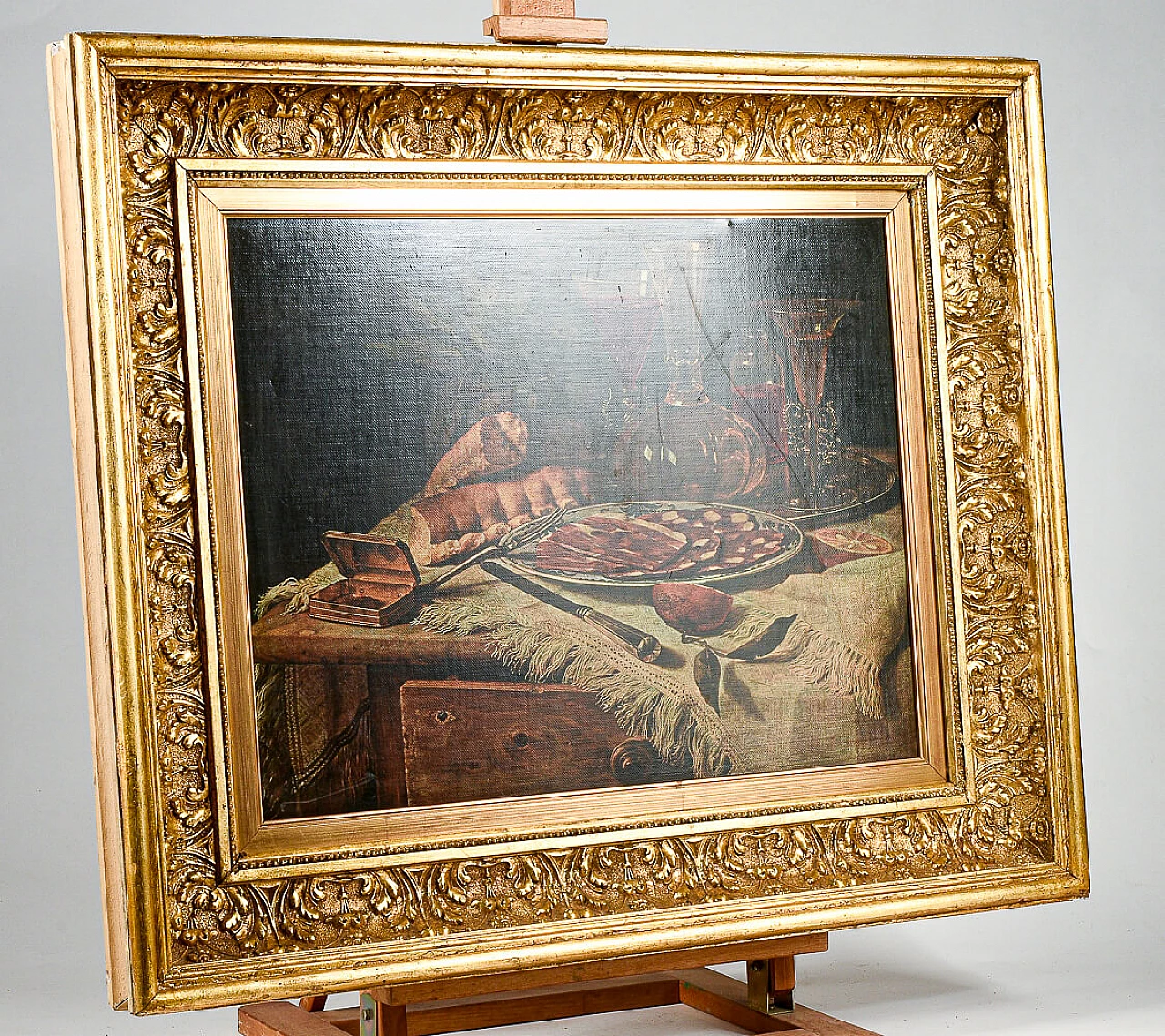 Frame in gilded wood with still life print, 80s 1470165