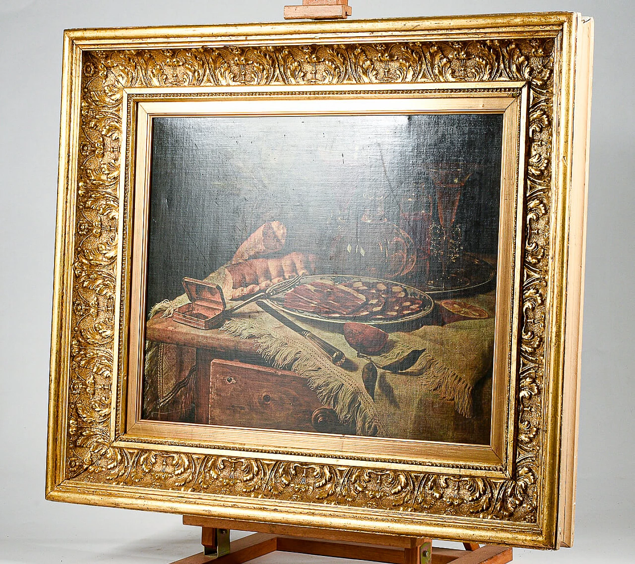 Frame in gilded wood with still life print, 80s 1470166
