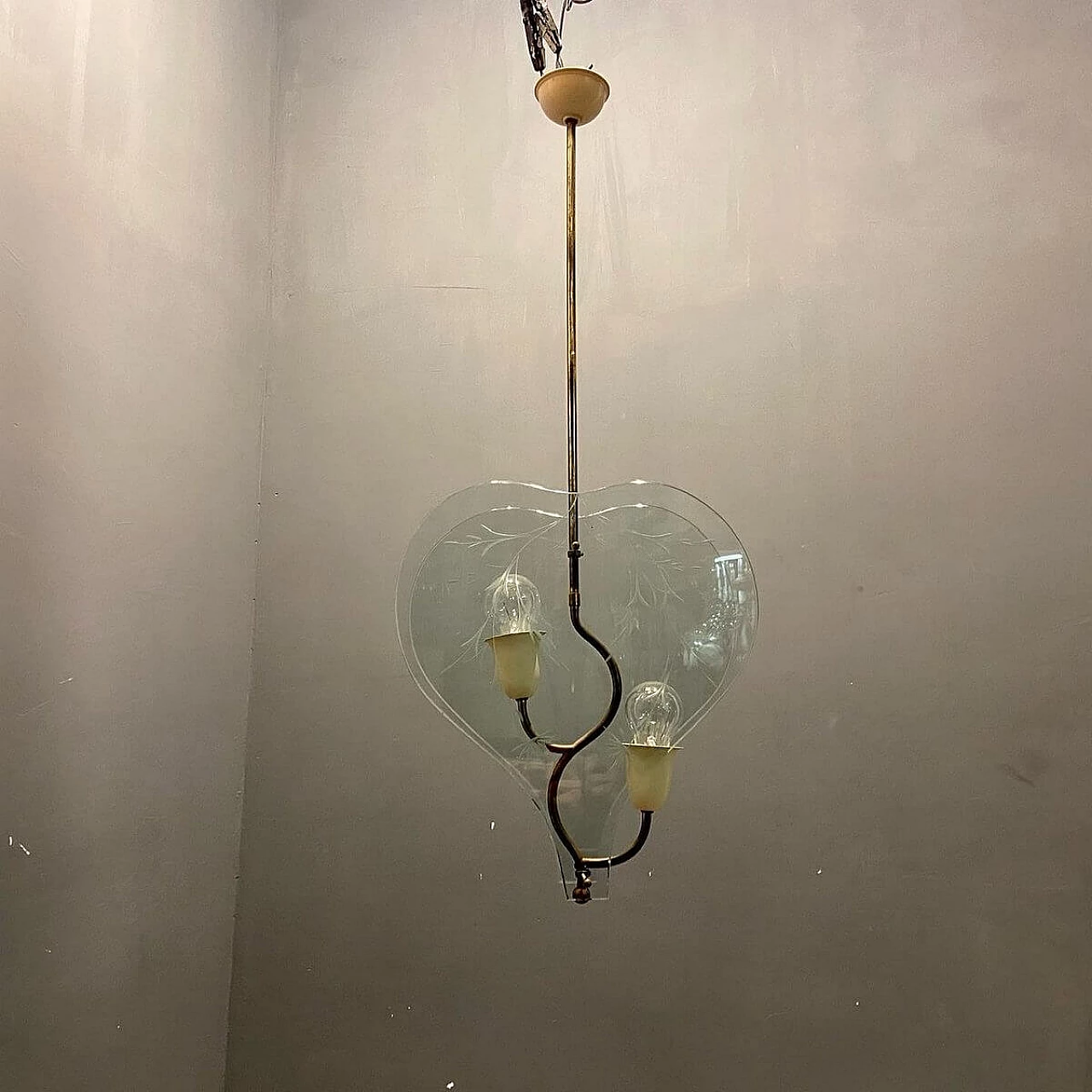 Lampadario in vetro acidato di Pietro Chiesa, anni '40 1470306