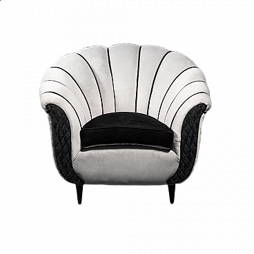 Poltrona in velluto grigia e nera, anni '50