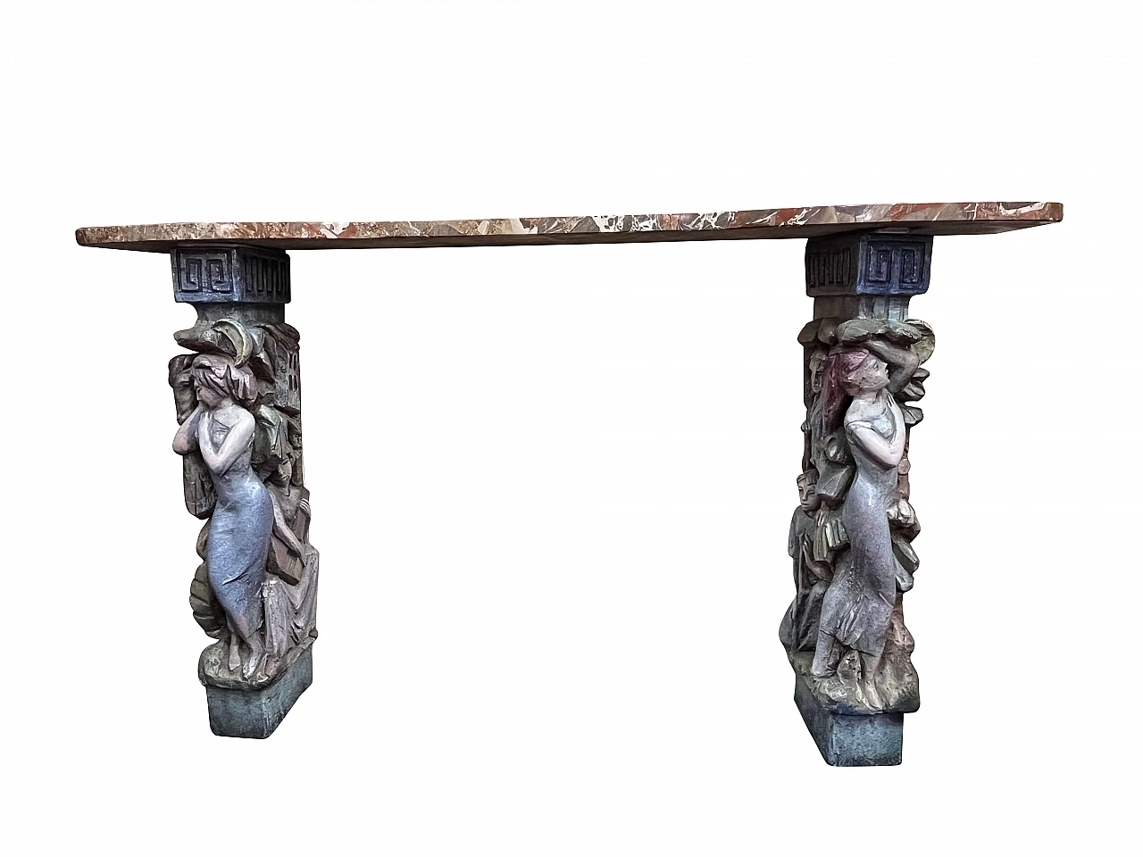 Console with caryatids in glazed terracotta by Victor Cerrato, 1940s 1470523