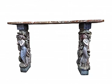 Console with caryatids in glazed terracotta by Victor Cerrato, 1940s