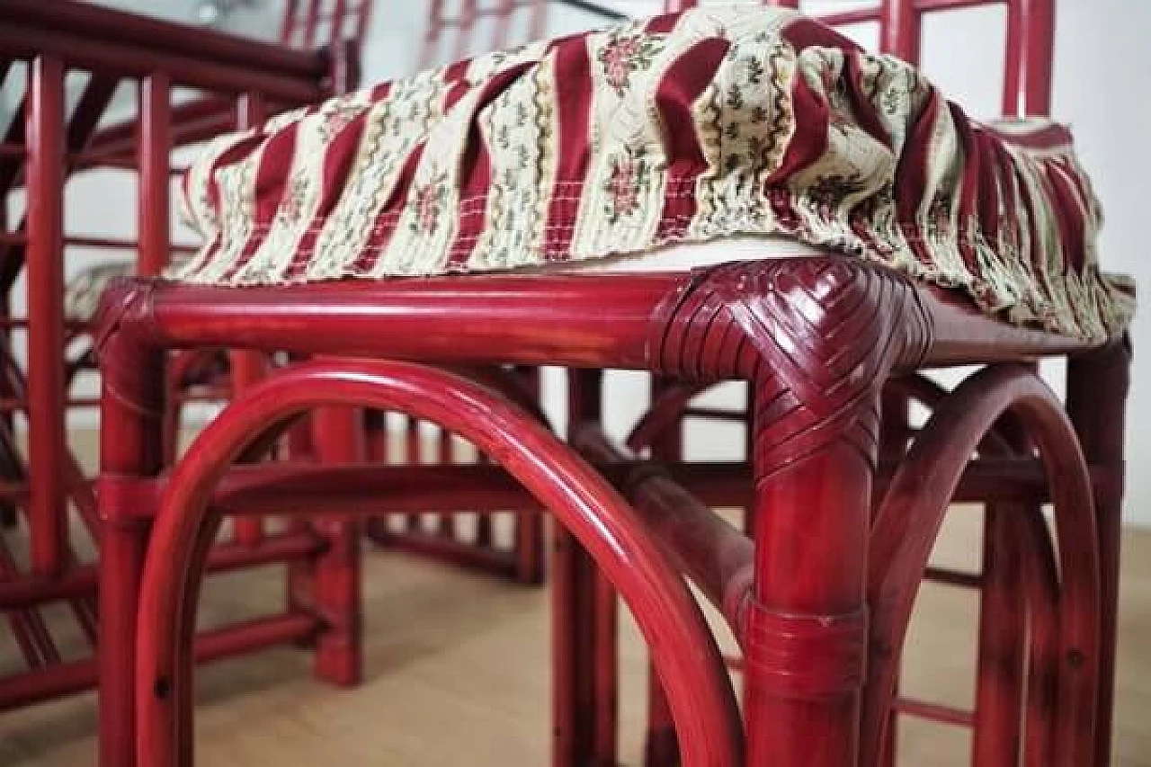 6 Sedie e tavolo in bambù rosso di Arturo Pozzoli, anni '80 1470724