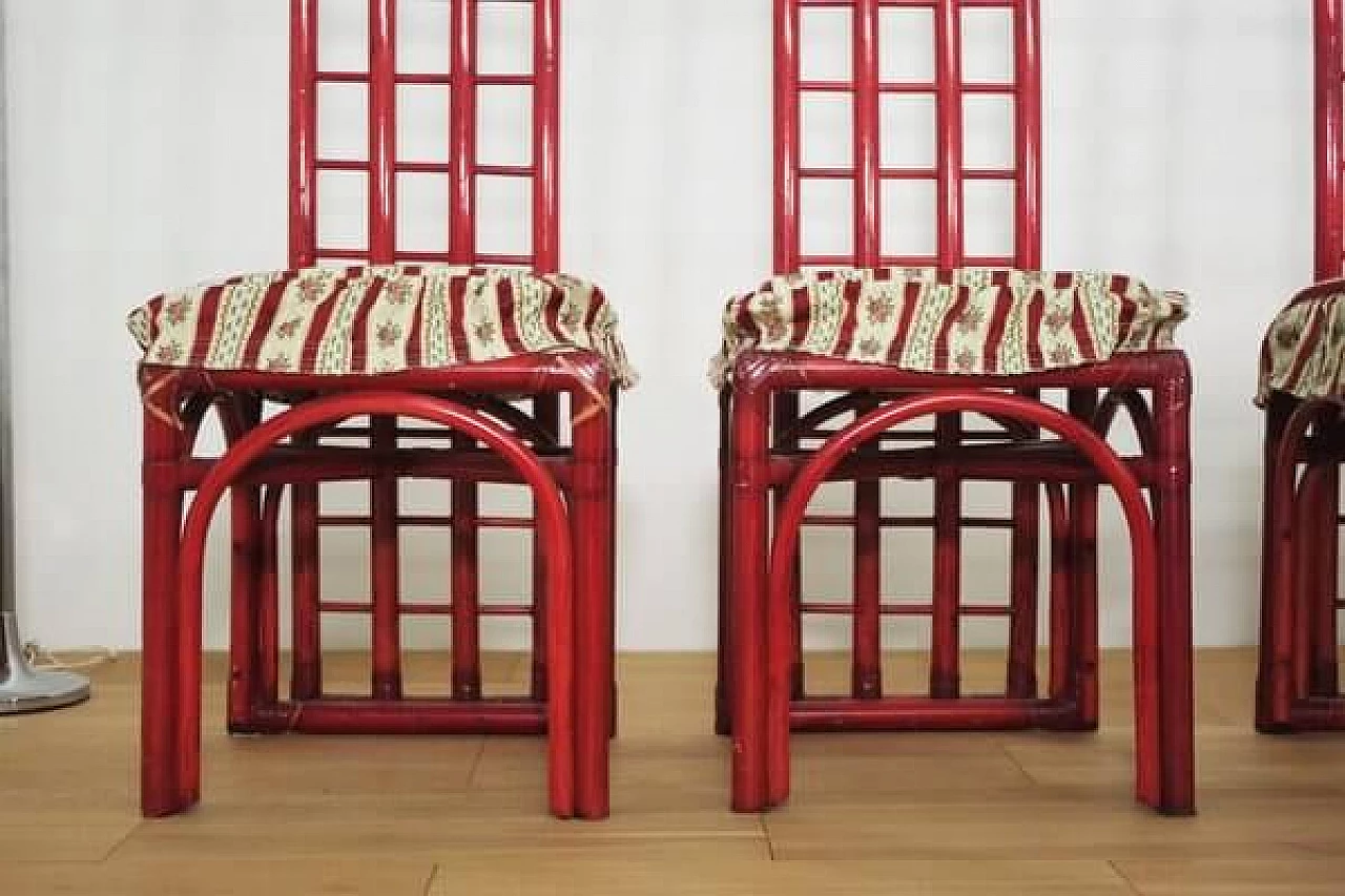 6 Sedie e tavolo in bambù rosso di Arturo Pozzoli, anni '80 1470728