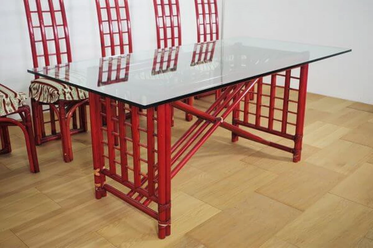 6 Sedie e tavolo in bambù rosso di Arturo Pozzoli, anni '80 1470729