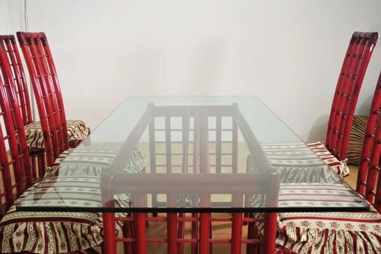 6 Sedie e tavolo in bambù rosso di Arturo Pozzoli, anni '80 1470730