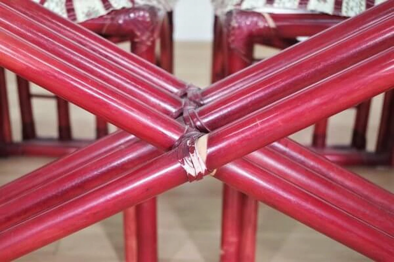 6 Sedie e tavolo in bambù rosso di Arturo Pozzoli, anni '80 1470732