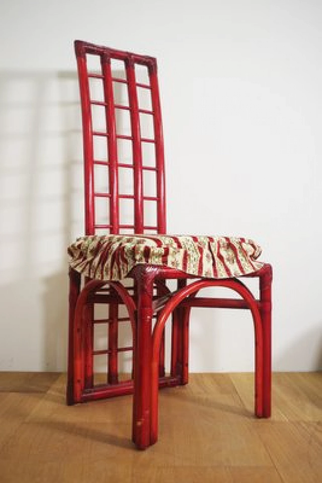 6 Sedie e tavolo in bambù rosso di Arturo Pozzoli, anni '80 1470733