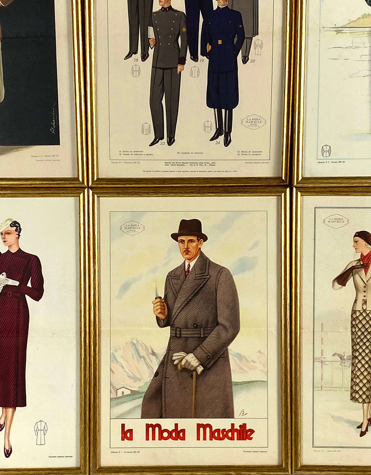 6 framed illustrations of men's fashion, 1930s 1470879