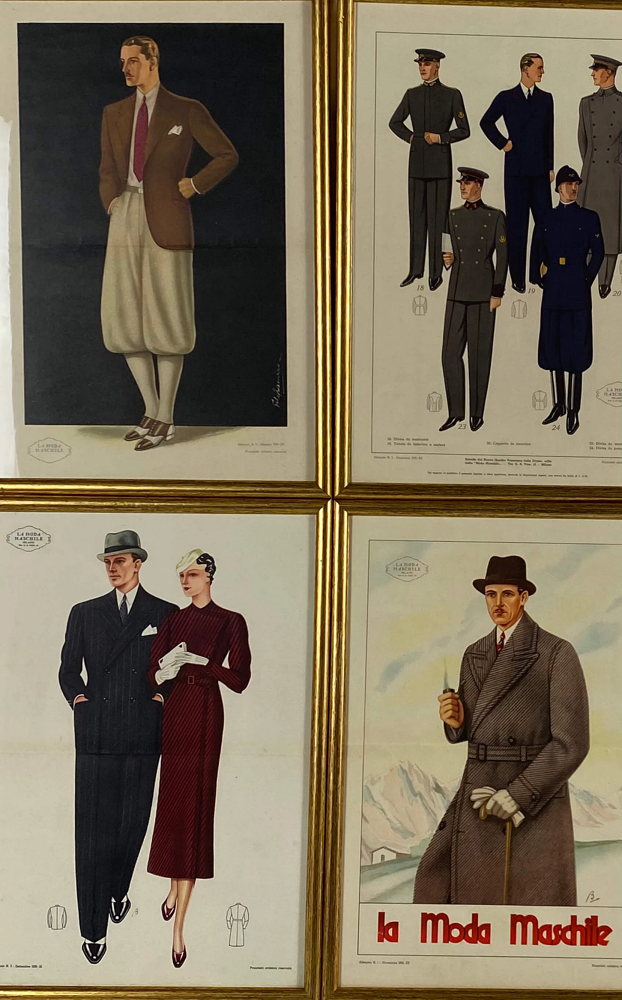 6 framed illustrations of men's fashion, 1930s 1470880