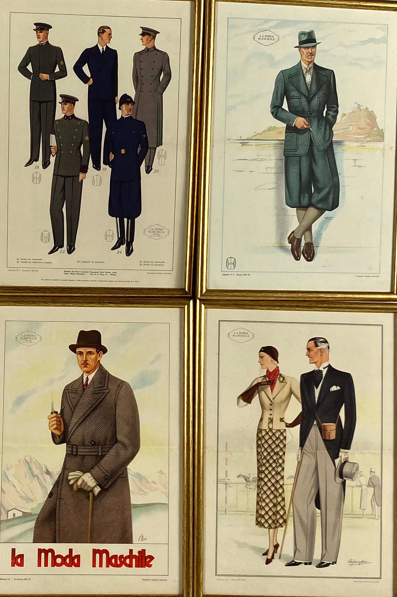 6 framed illustrations of men's fashion, 1930s 1470881