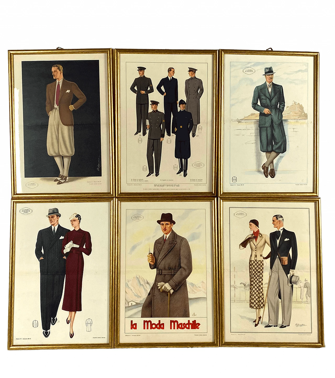 6 framed illustrations of men's fashion, 1930s 1470882