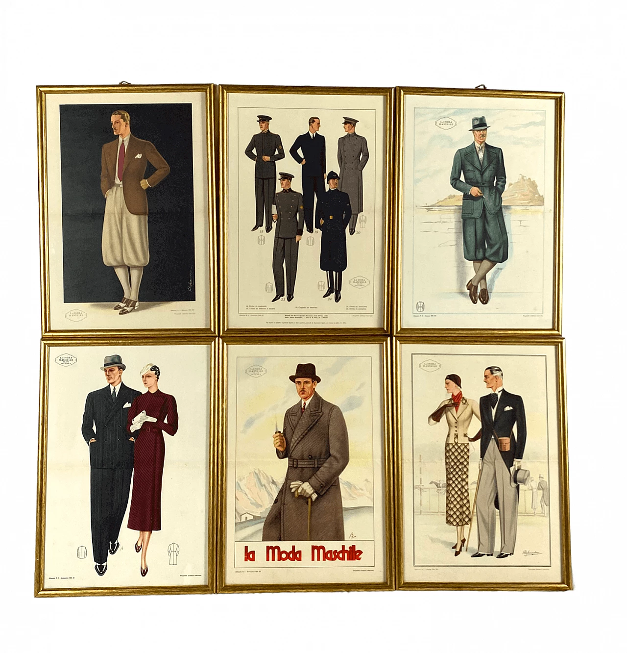 6 framed illustrations of men's fashion, 1930s 1470884