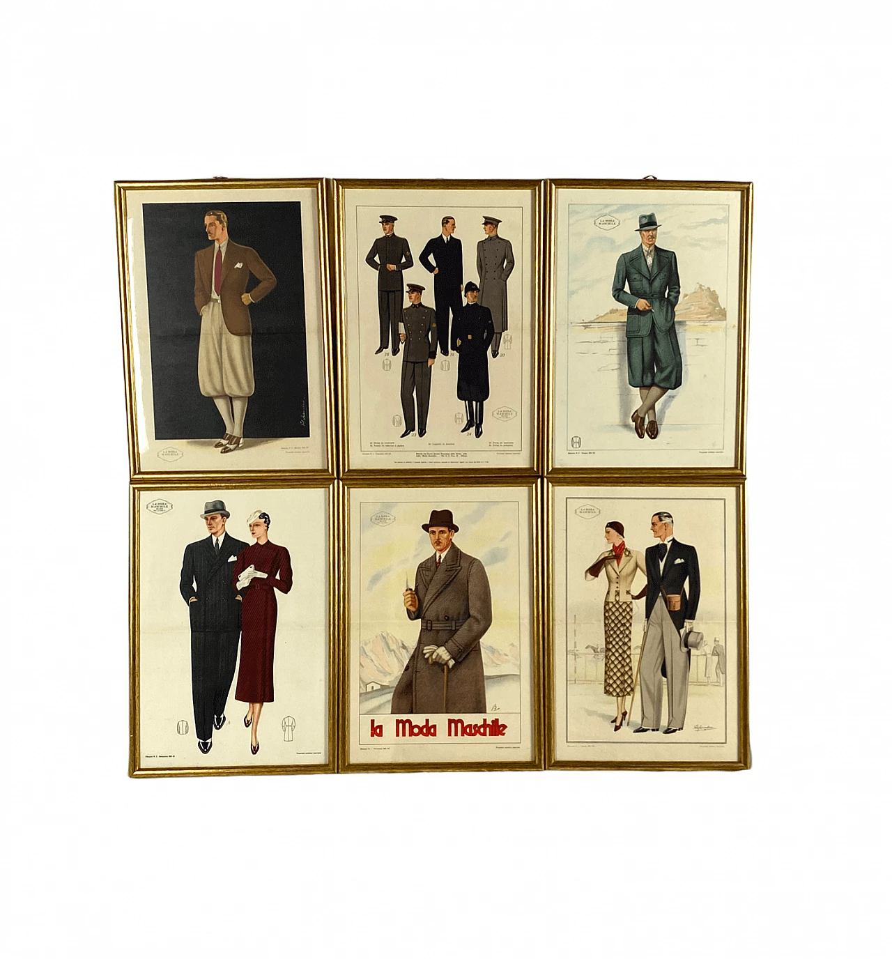 6 framed illustrations of men's fashion, 1930s 1470885