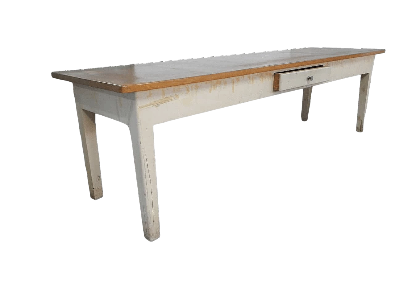 Tavolo industriale in legno di abete tinto bianco, anni '60 1471042
