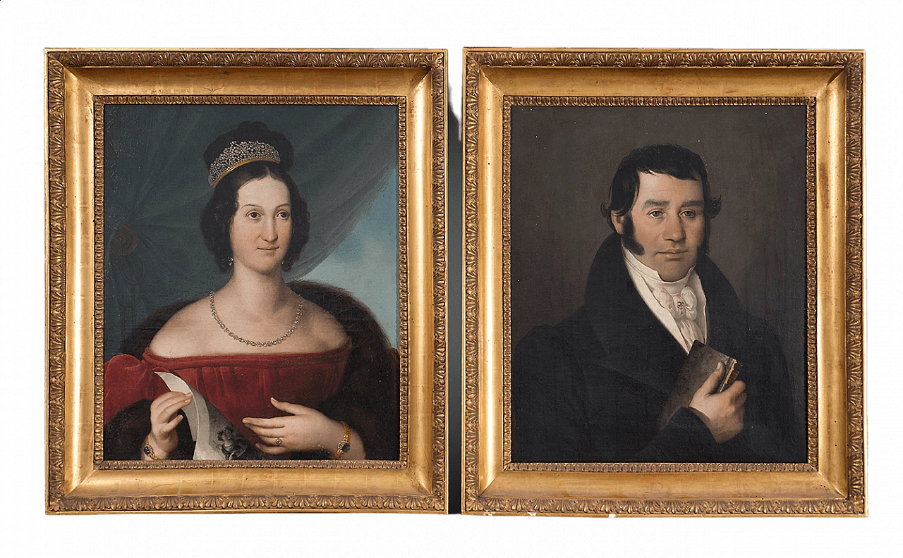 Coppia di dipinti olio su tela raffigurante nobili di Beltrami, del '800 1471938