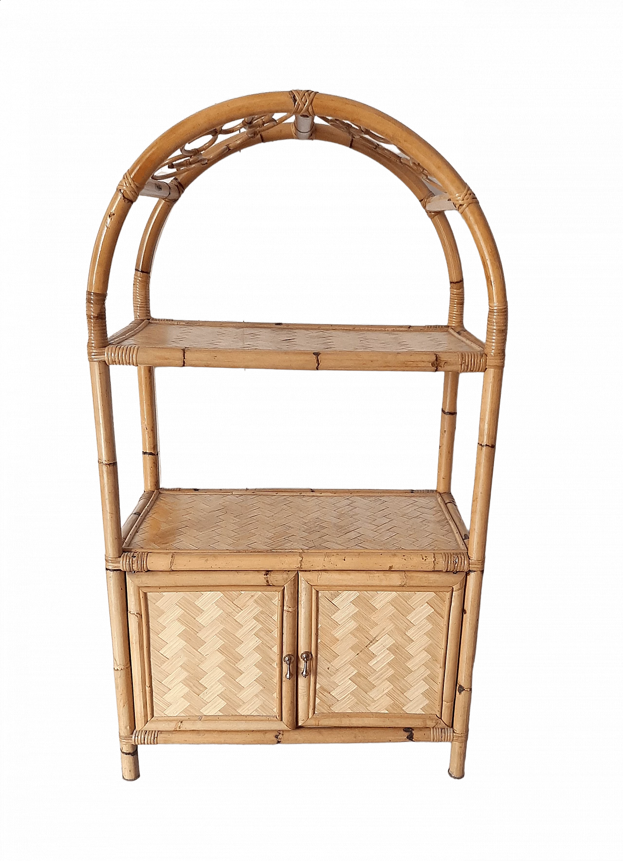 Bamboo bookcase with doors and shelves, 1970s 1471993