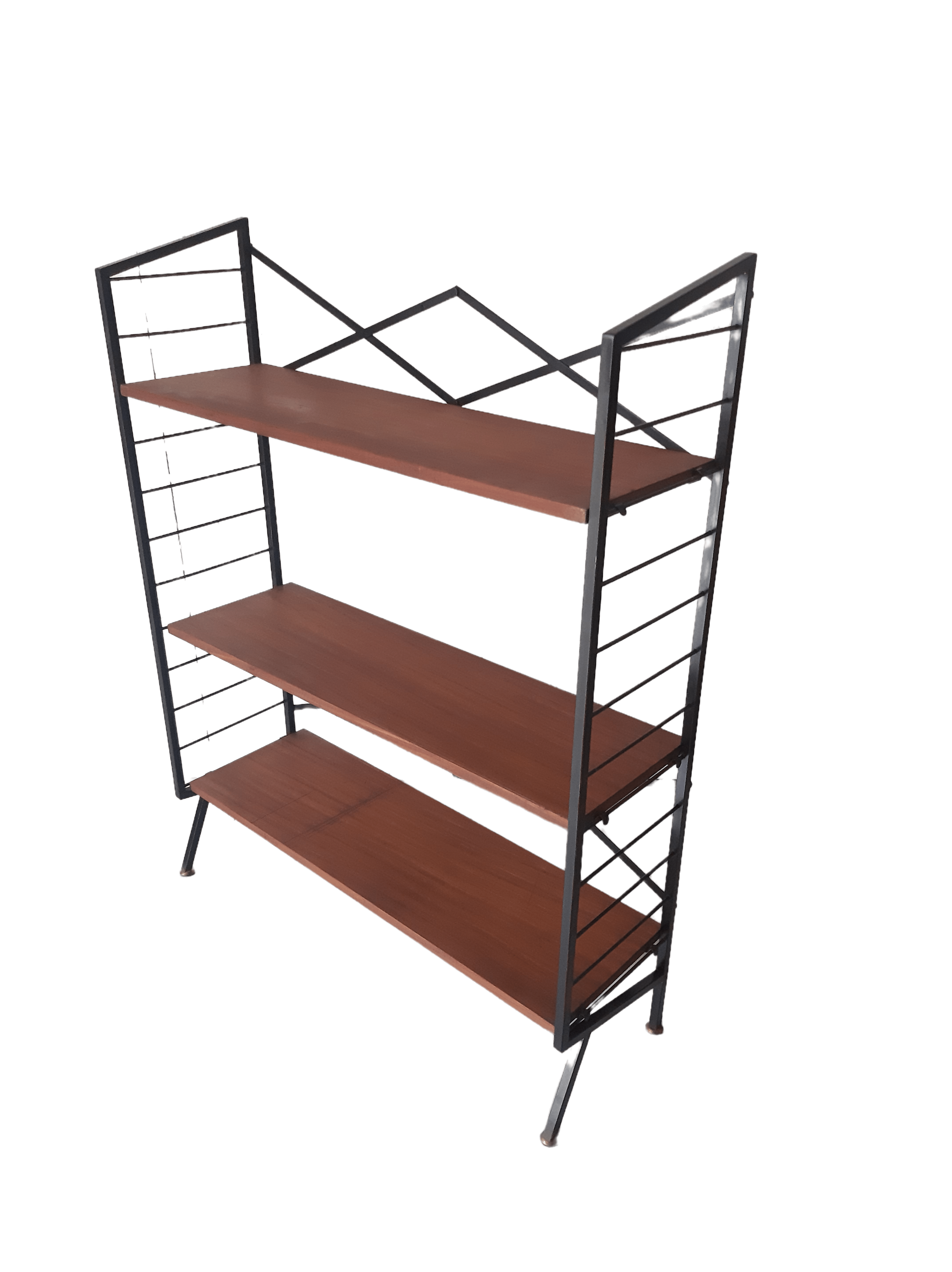 Open bookcase with wooden shelves and metal structure, 1960s intOndo