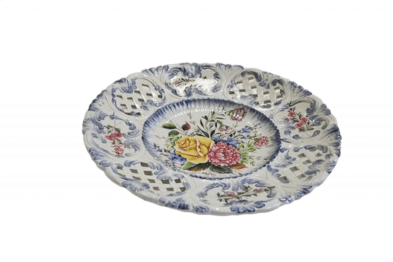 Piatto da parete in ceramica di Bassano dipinto con fiori, anni '70 1472267