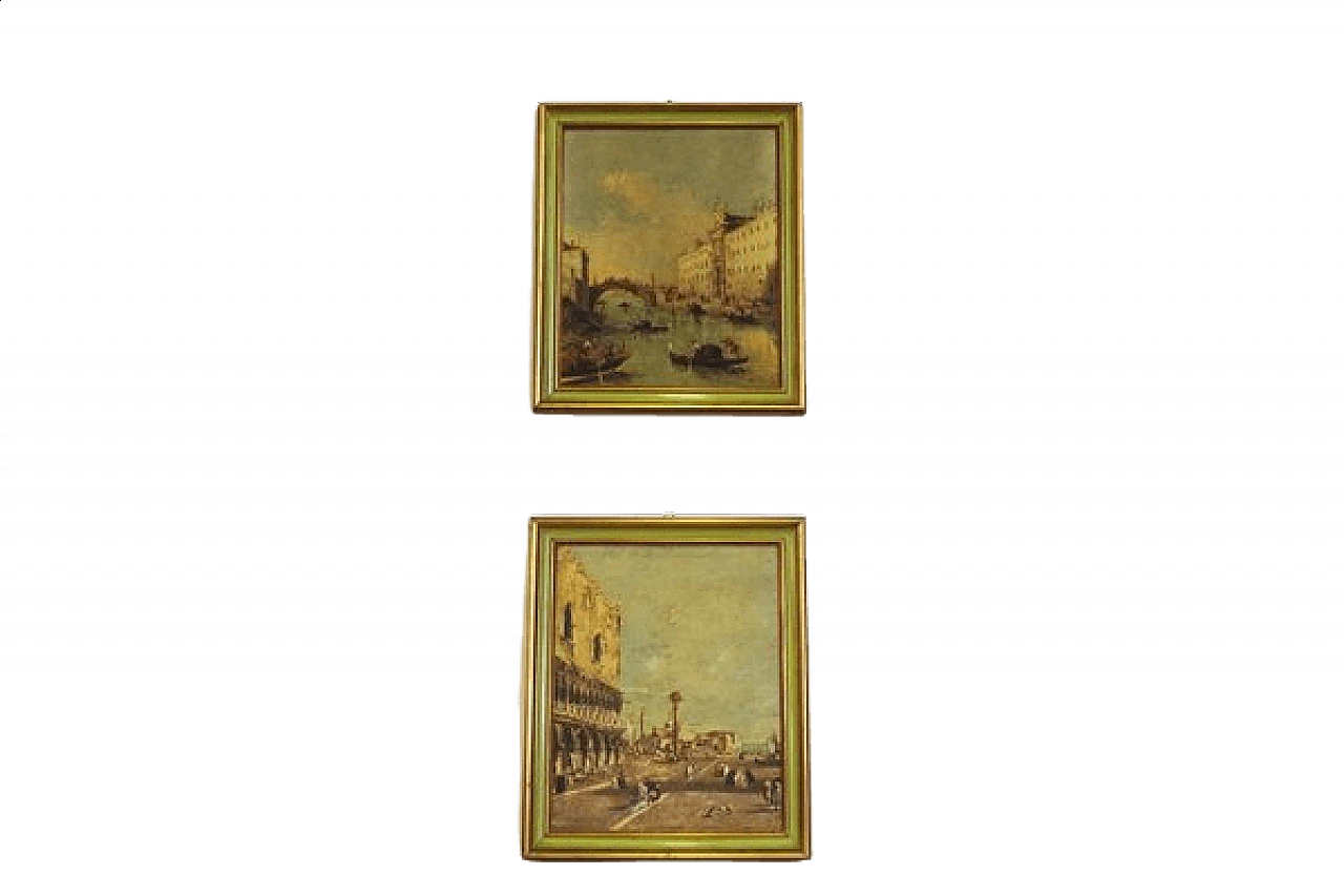 Paesaggio di Venezia, coppia di dipinti su tela, anni '60 1472268