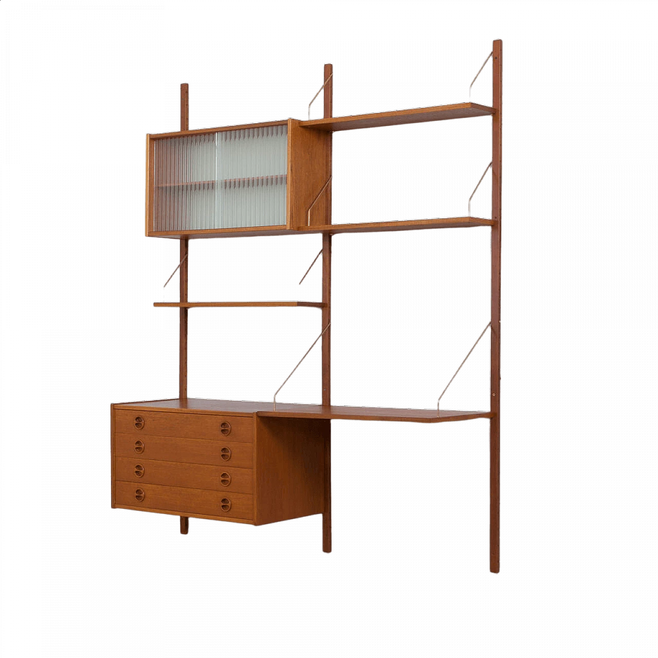 Modular teak wall shelf with desk in the style of Cadovius, 1960s 1472288