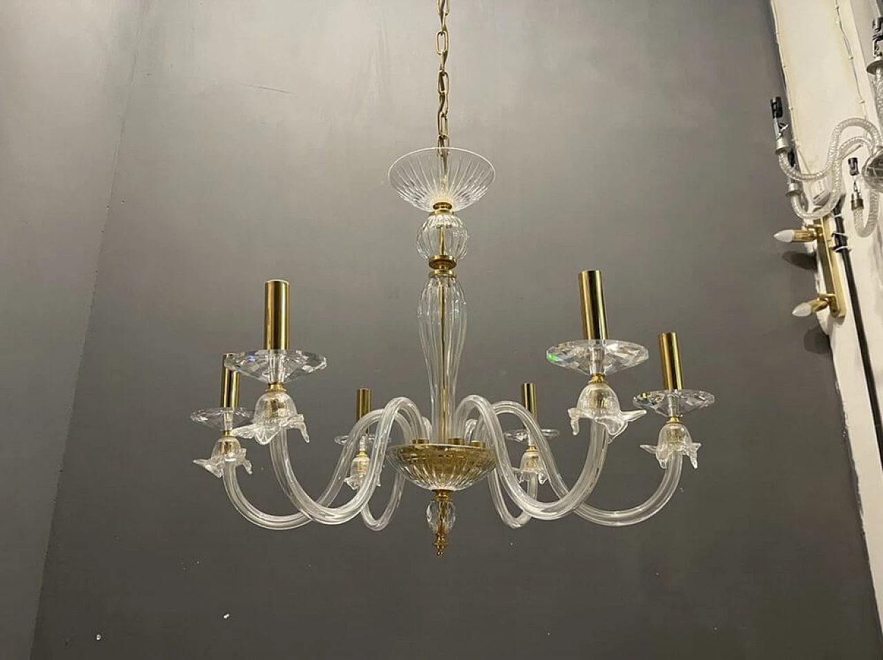 Murano glass bobeches chandelier, 1980s 1472398